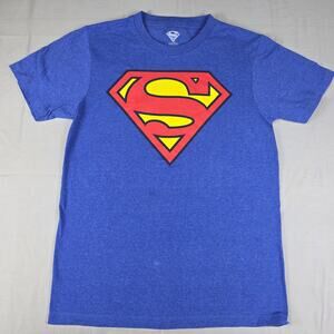 Superman T-Shirt Men’s Small Blue Heather Classic Shield Logo DC Comics S14